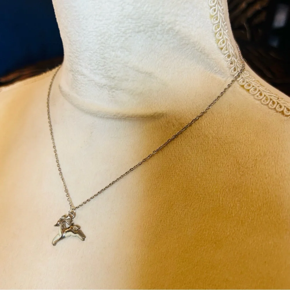 Handcrafted vintage sparkle enamel reindeer pendant on chain necklace